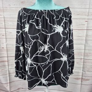 Banana Republic Womens Size L Top Dark White Floral Whimsigoth Romantic Fairy